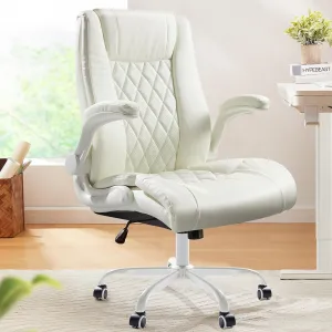 Marsail Executive Office Chair with Flip-up Armrests,PU Leather Ergonomic Desk Chair Height-Adjustable Swivel Rolling Computer Desk Chair