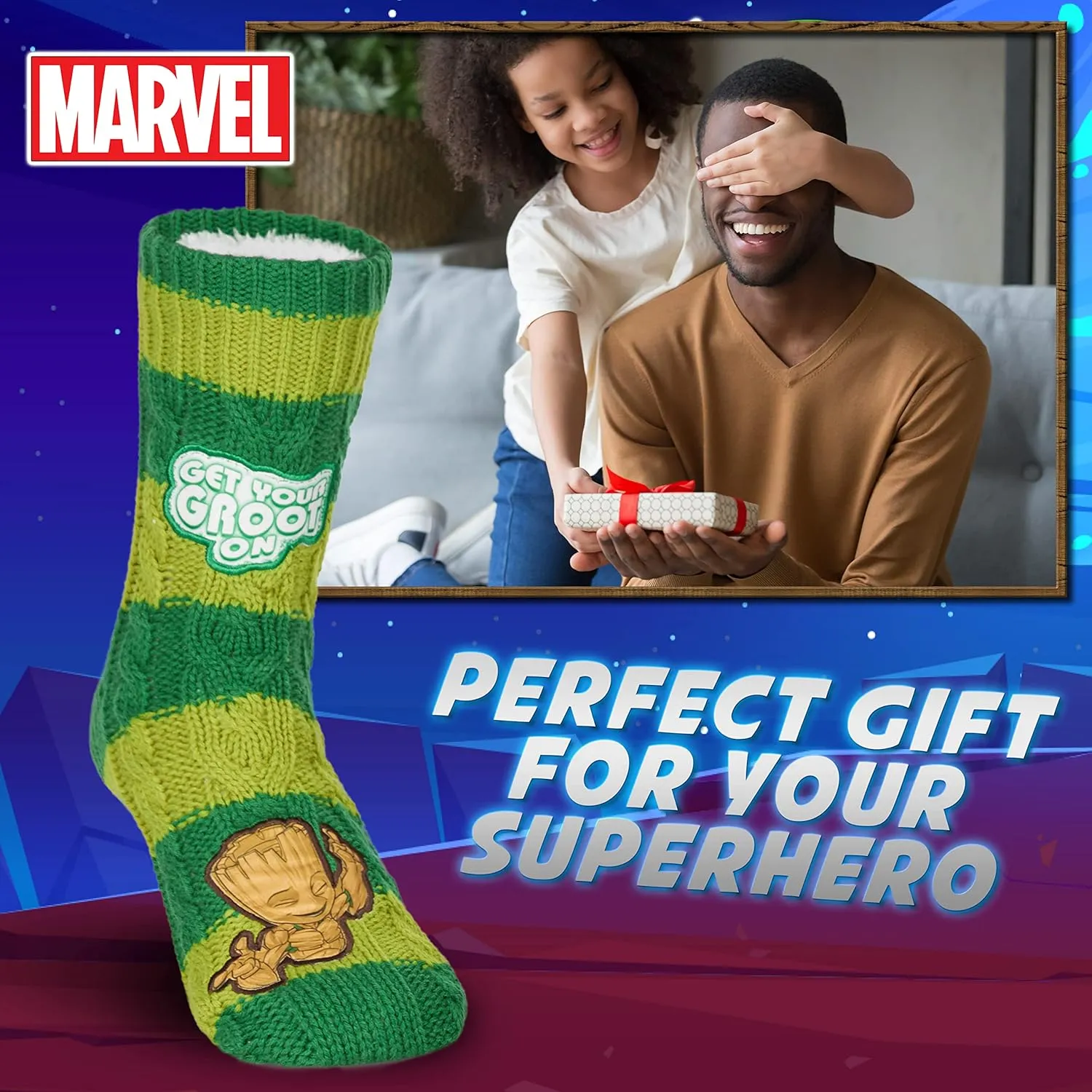 Marvel Fluffy Socks, Mens Slipper Socks, Black Panther Thor Warm Knitted Socks