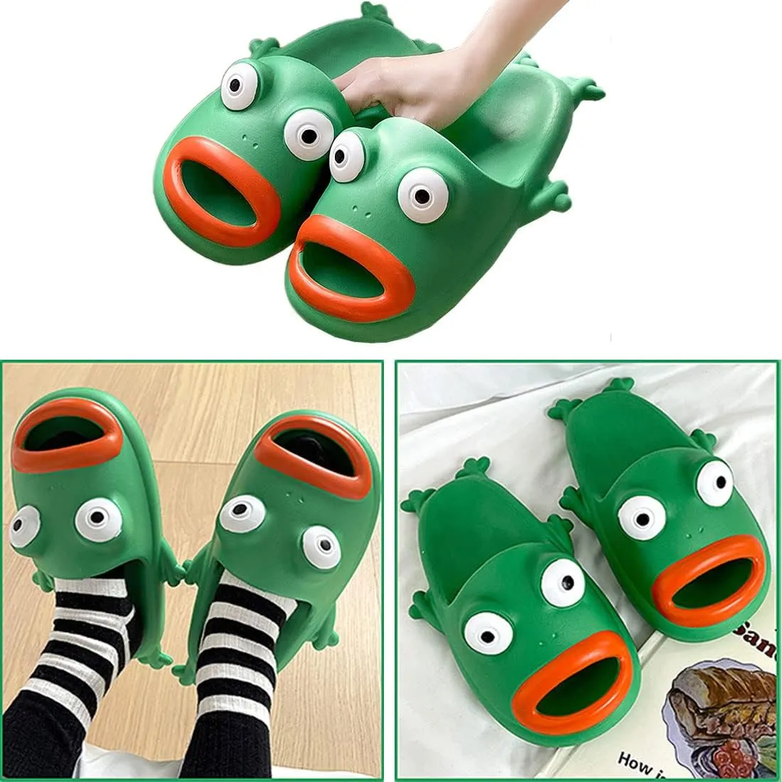 MEADOO Frog Slippers,Frog Flip Flops, Thickness Bath Slipper, Funny Couple Frog Slides, Bass Sandals, Beach & Shower Shoes