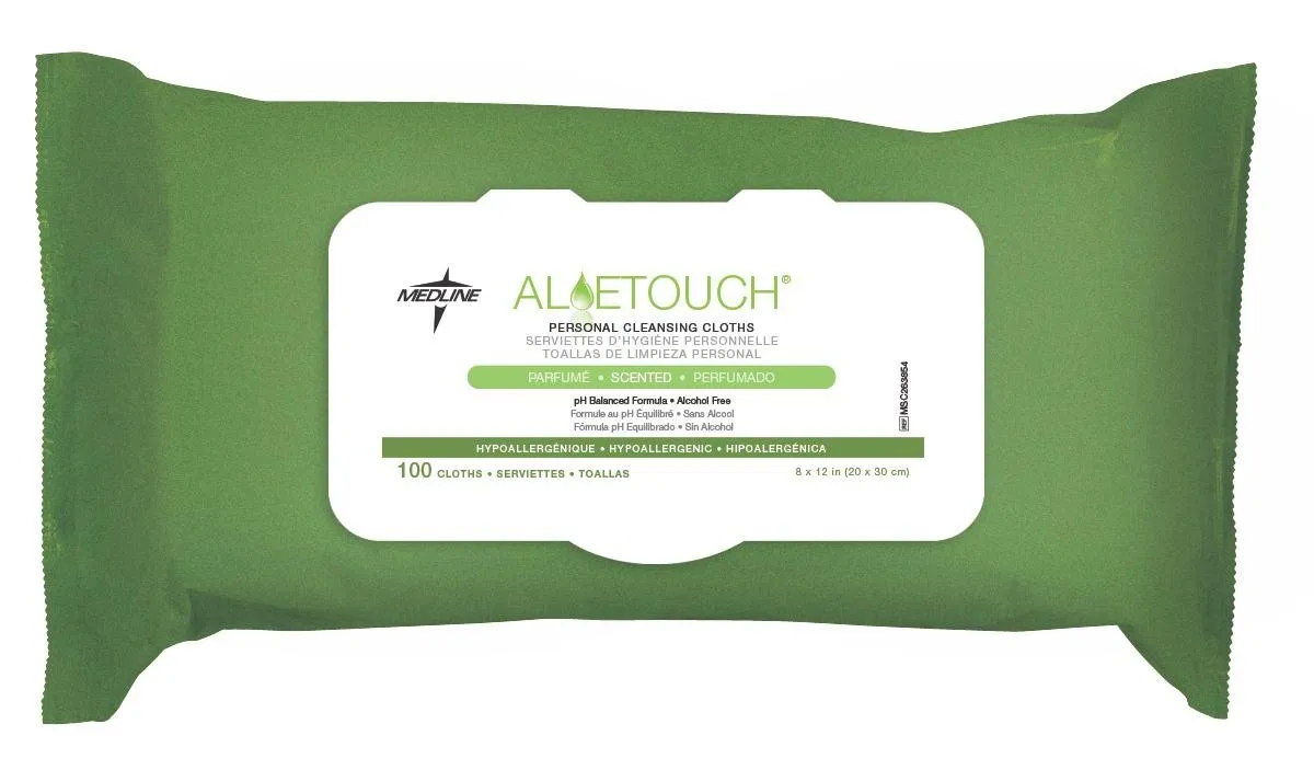 Medline FitRight Aloe Personal Wipes, 8 x 10 Inches, Scented, Soft Pack with Flip Top Lid, Pack of 100