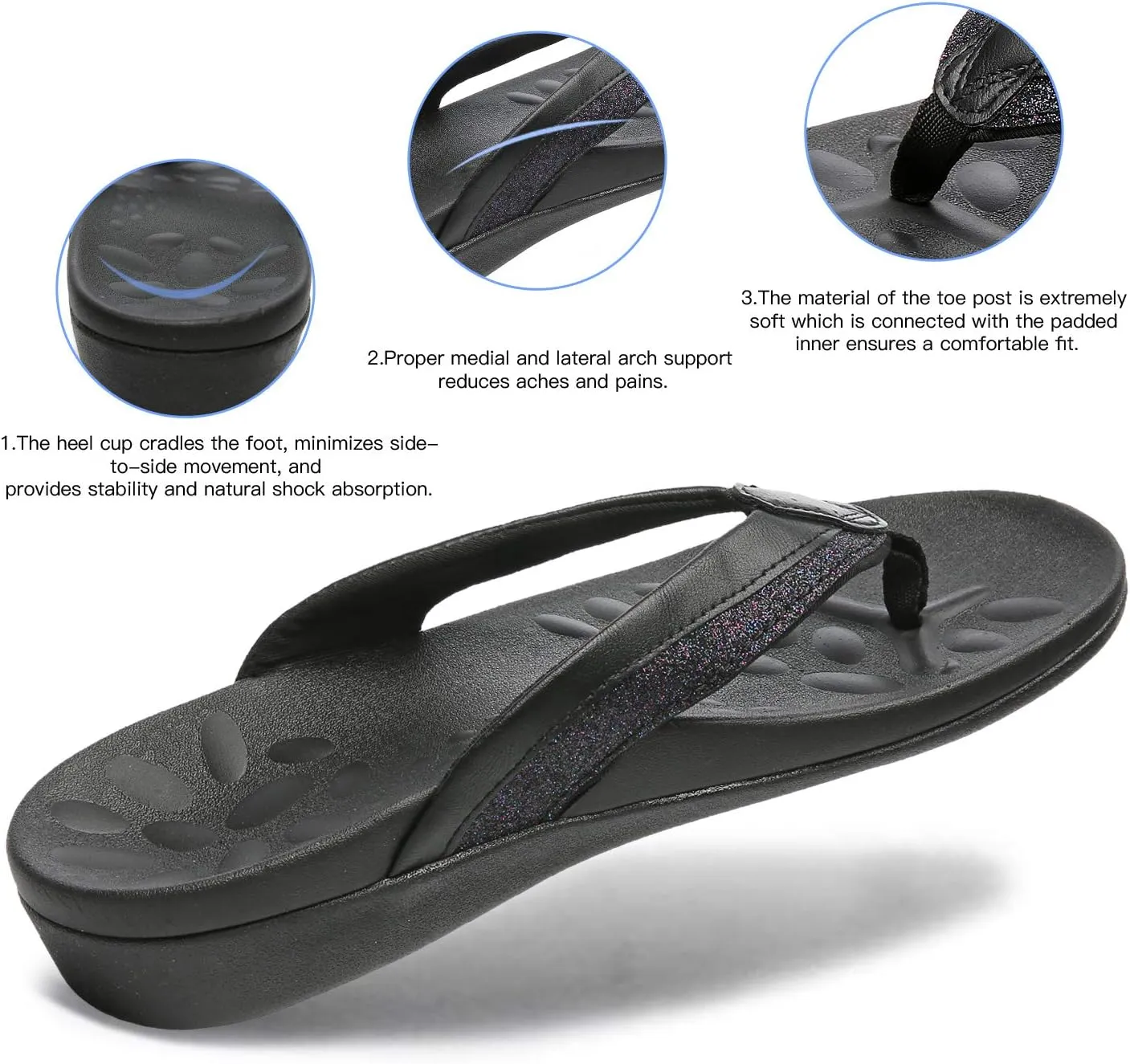 MEGNYA Comfortable Walking Flip Flops for Womens, Orthopedic Walking Sandals with Arch Support, Flat Feet Pain Relief Sandals for Beach, Summer, Pool