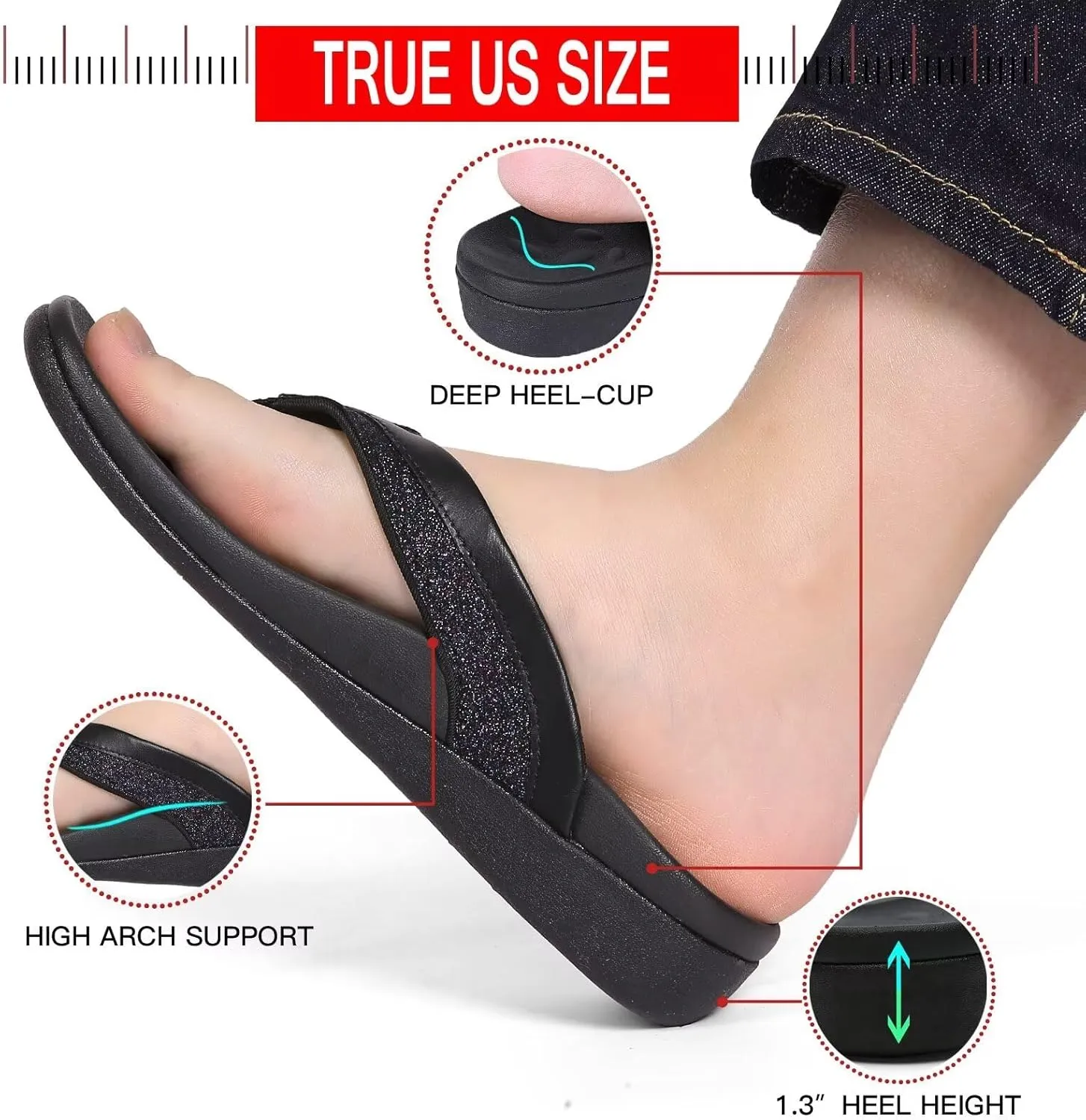 MEGNYA Comfortable Walking Flip Flops for Womens, Orthopedic Walking Sandals with Arch Support, Flat Feet Pain Relief Sandals for Beach, Summer, Pool