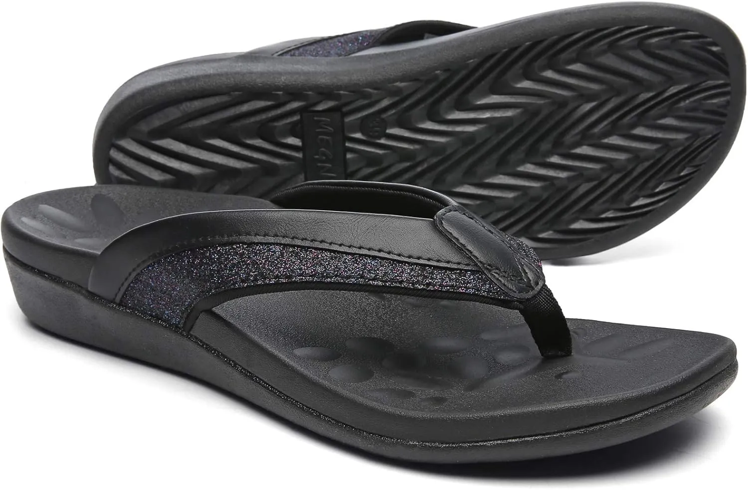 MEGNYA Comfortable Walking Flip Flops for Womens, Orthopedic Walking Sandals with Arch Support, Flat Feet Pain Relief Sandals for Beach, Summer, Pool