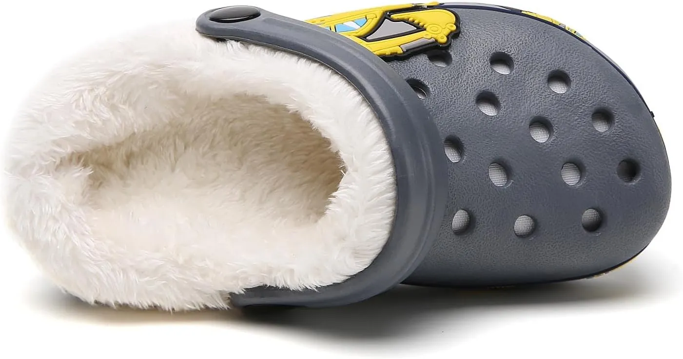 Meidiastra Kids Fur Lined Clogs Shoes Slip On Garden Shoes Non Slip House Home Slippers for Boys Girls