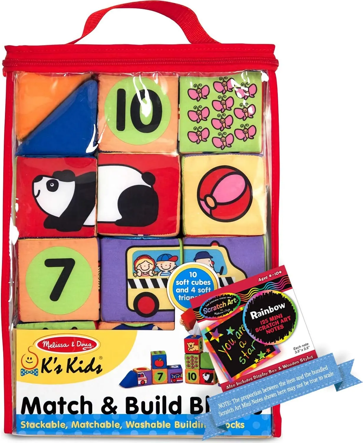 Melissa & Doug Matching & Build Blocks: K's Kids Baby Toy Series & 1 Pair of Baby Socks Bundle (09167)