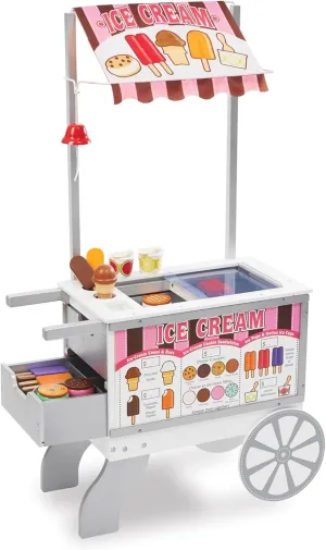 Melissa & Doug Wooden Snacks and Sweets Food Cart - 40  Play Food pcs, Reversible Awning , Multi Colored