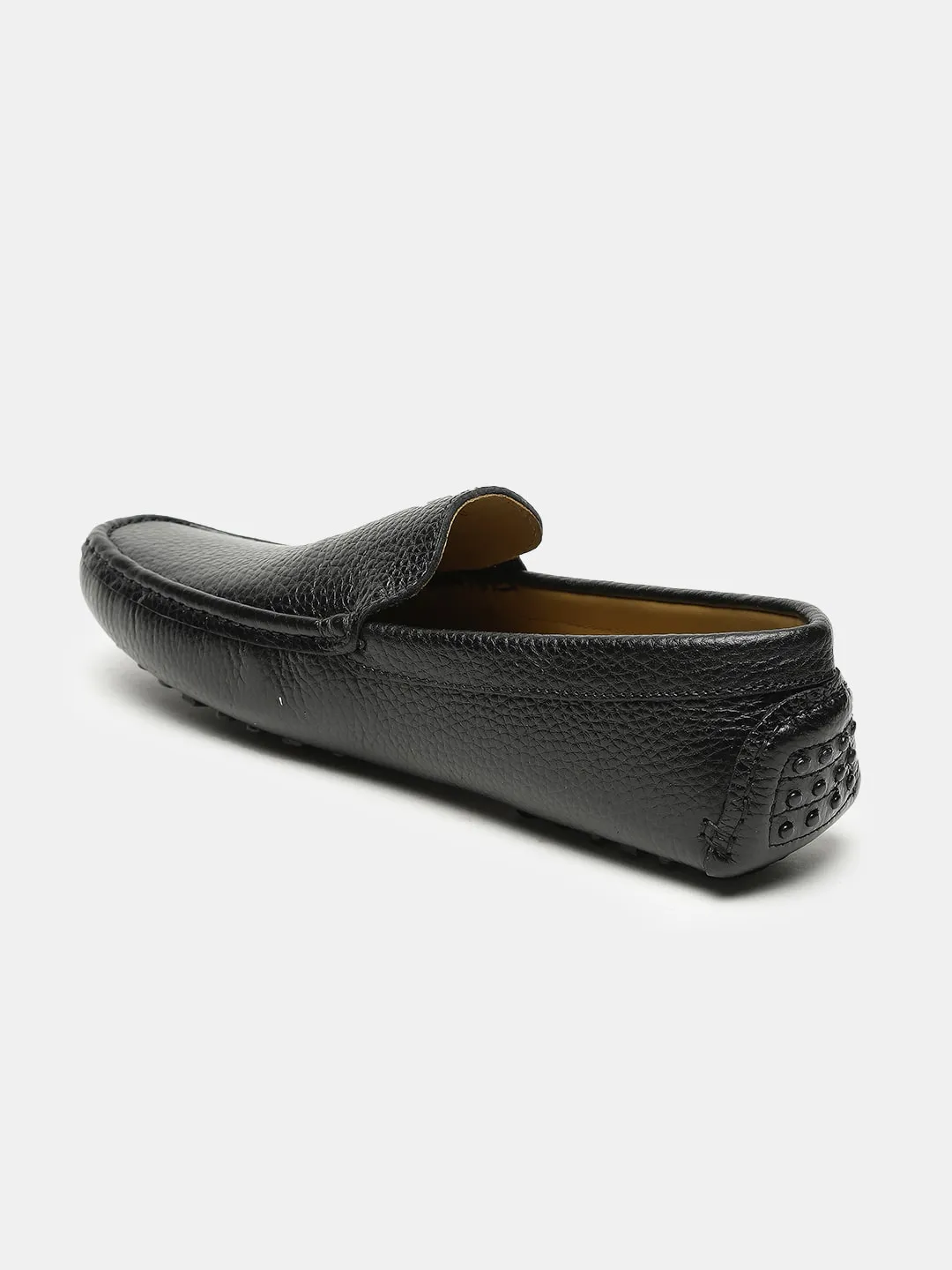 Men Black Solid Genuine Leather Loafers