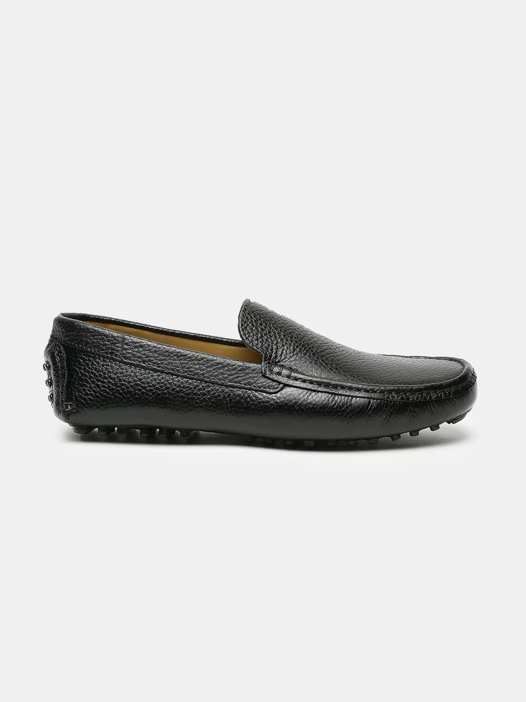 Men Black Solid Genuine Leather Loafers