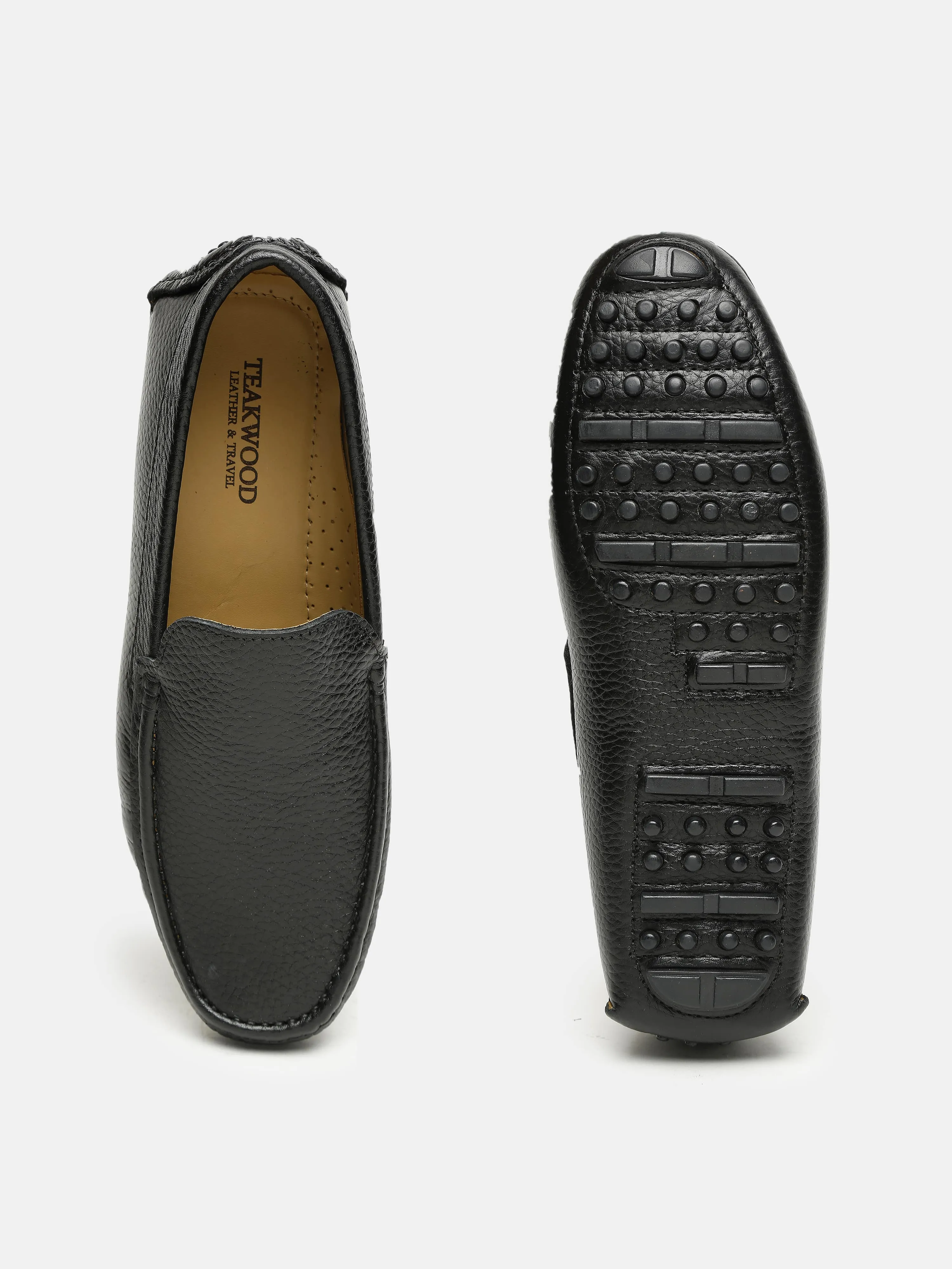 Men Black Solid Genuine Leather Loafers