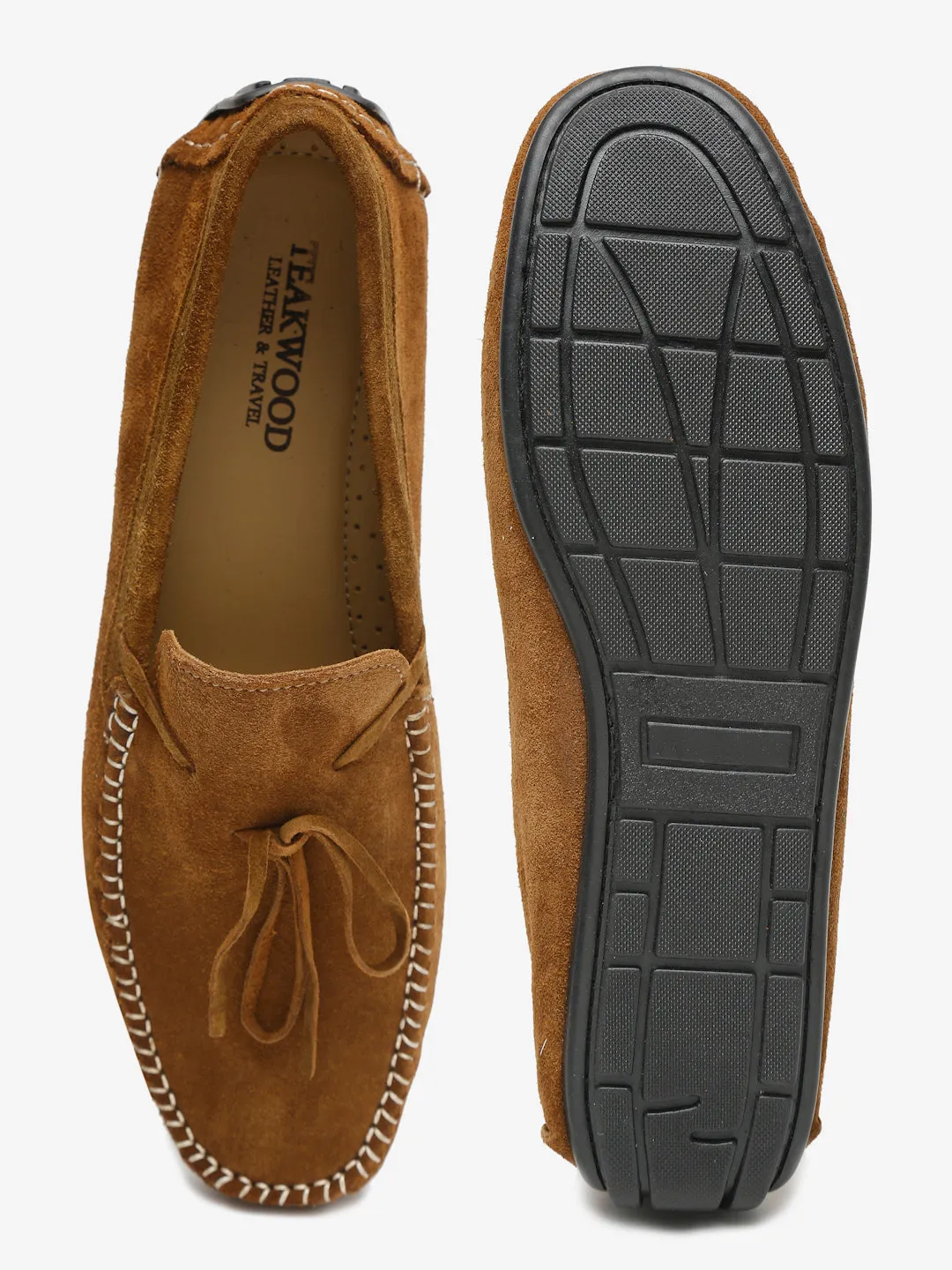Men Tan Solid Suede Casual Loafers