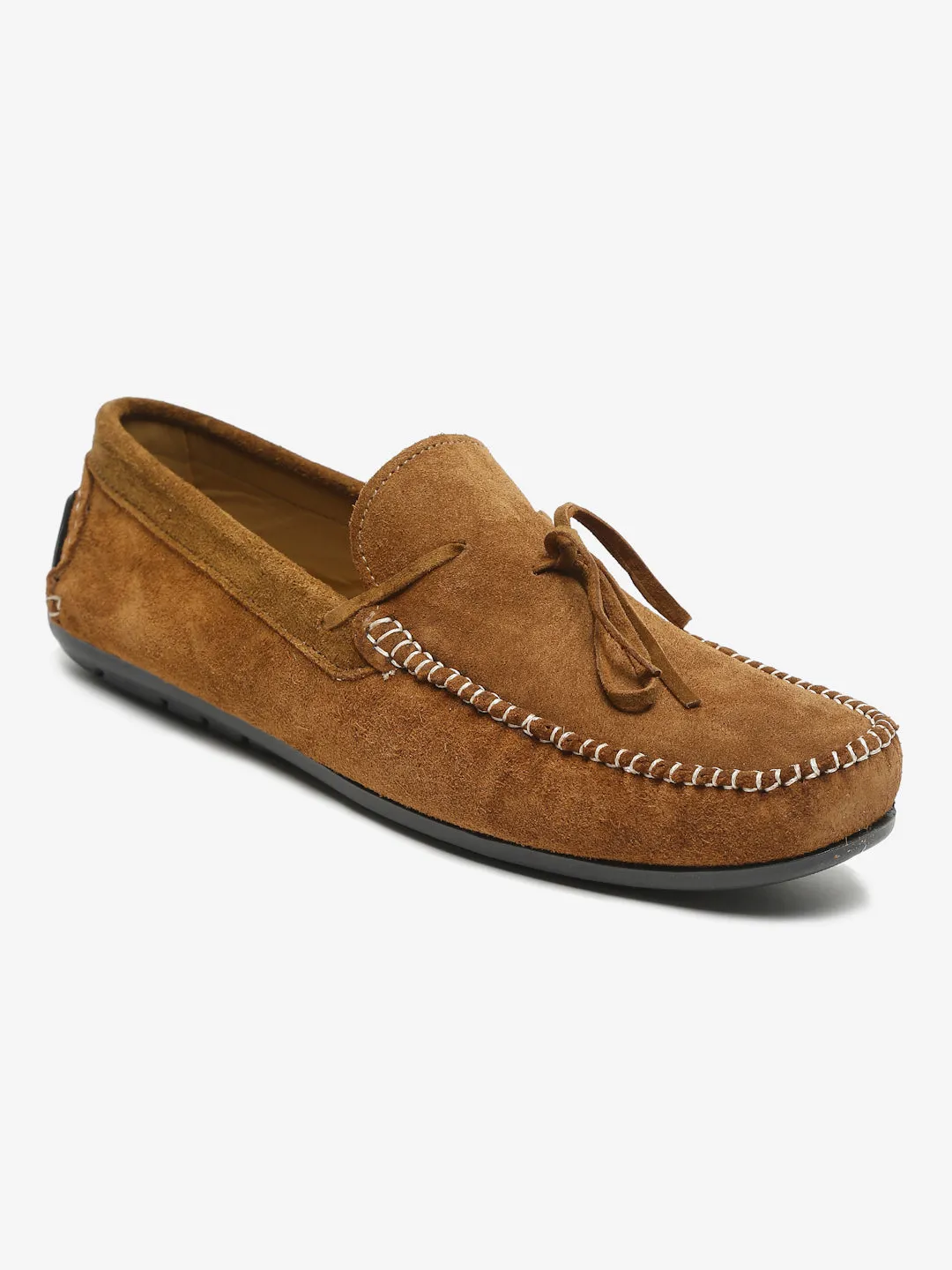 Men Tan Solid Suede Casual Loafers