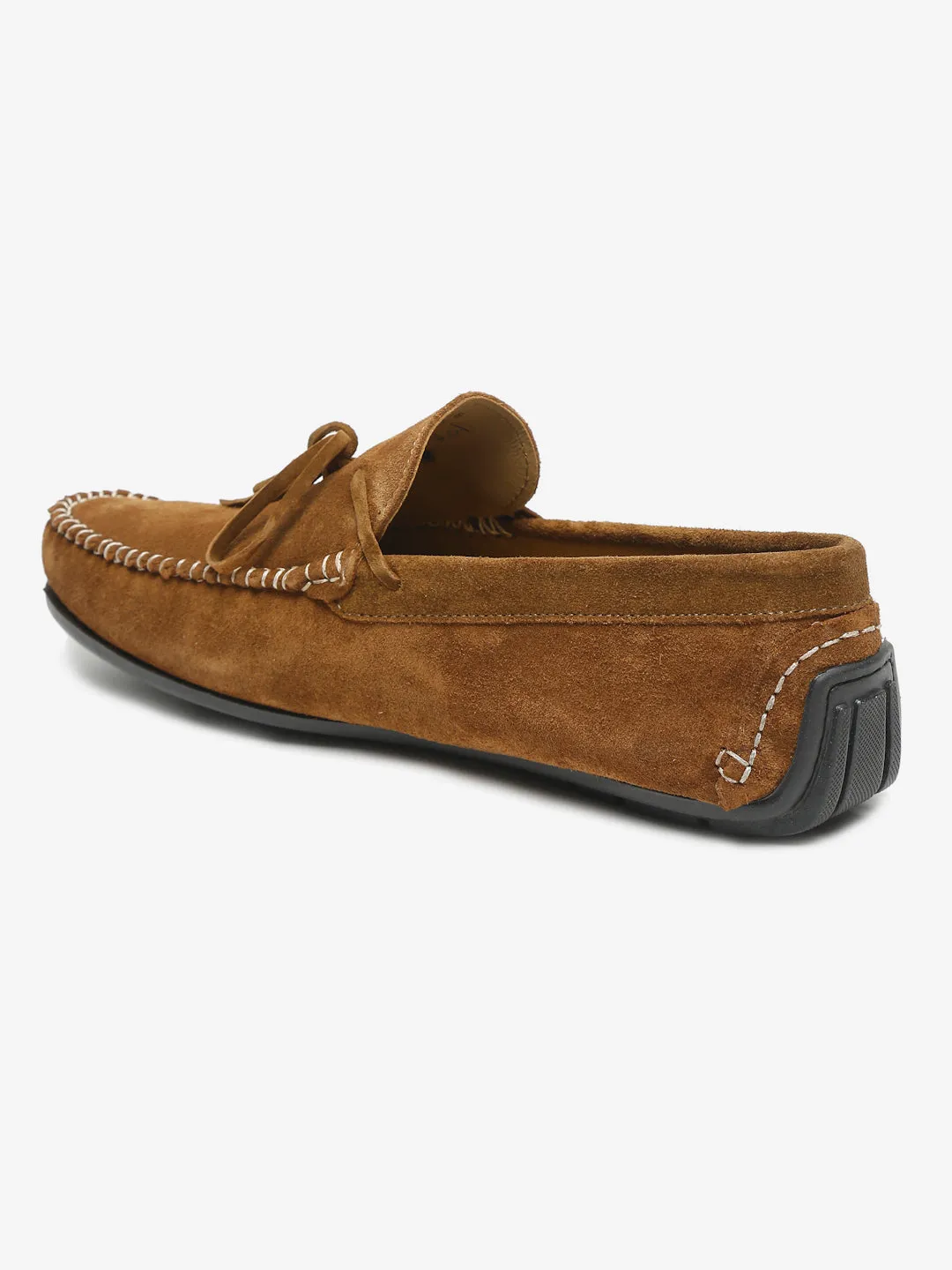 Men Tan Solid Suede Casual Loafers