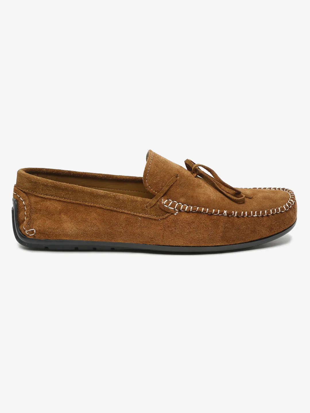 Men Tan Solid Suede Casual Loafers