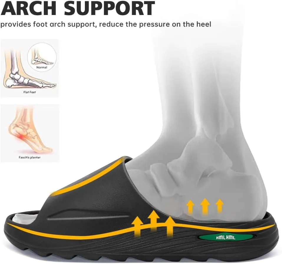 Men's Athletic Sandals Soft - tech Sports Recovery Slide Basketball Outdoor Slipper with Arch Support Plantar Fasciitis Relief