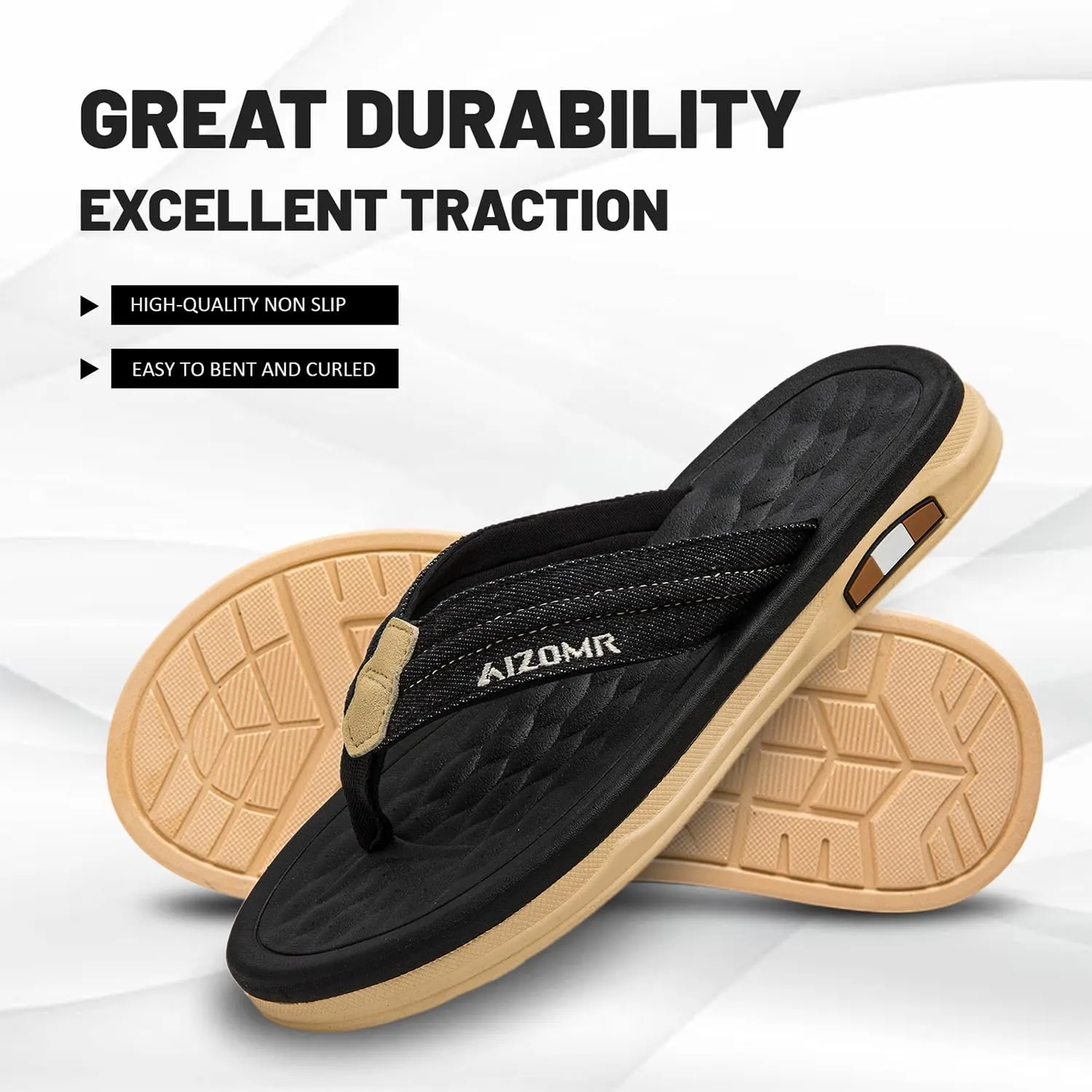 Mens Beach Flip Flops Orthotic Summer Thong Sandals Comfort Rubber Soles with Soft Cushion
