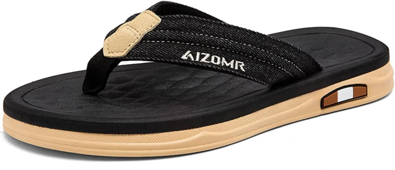 Mens Beach Flip Flops Orthotic Summer Thong Sandals Comfort Rubber Soles with Soft Cushion