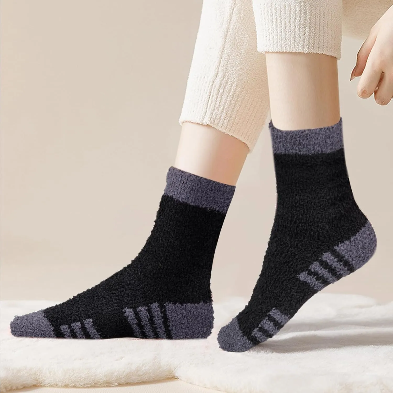 Men's Fuzzy Socks Cozy Fluffy Sleep Bed Socks Winter Warm Slipper Socks for Male's Size 6-14, 5 Pairs/Pack