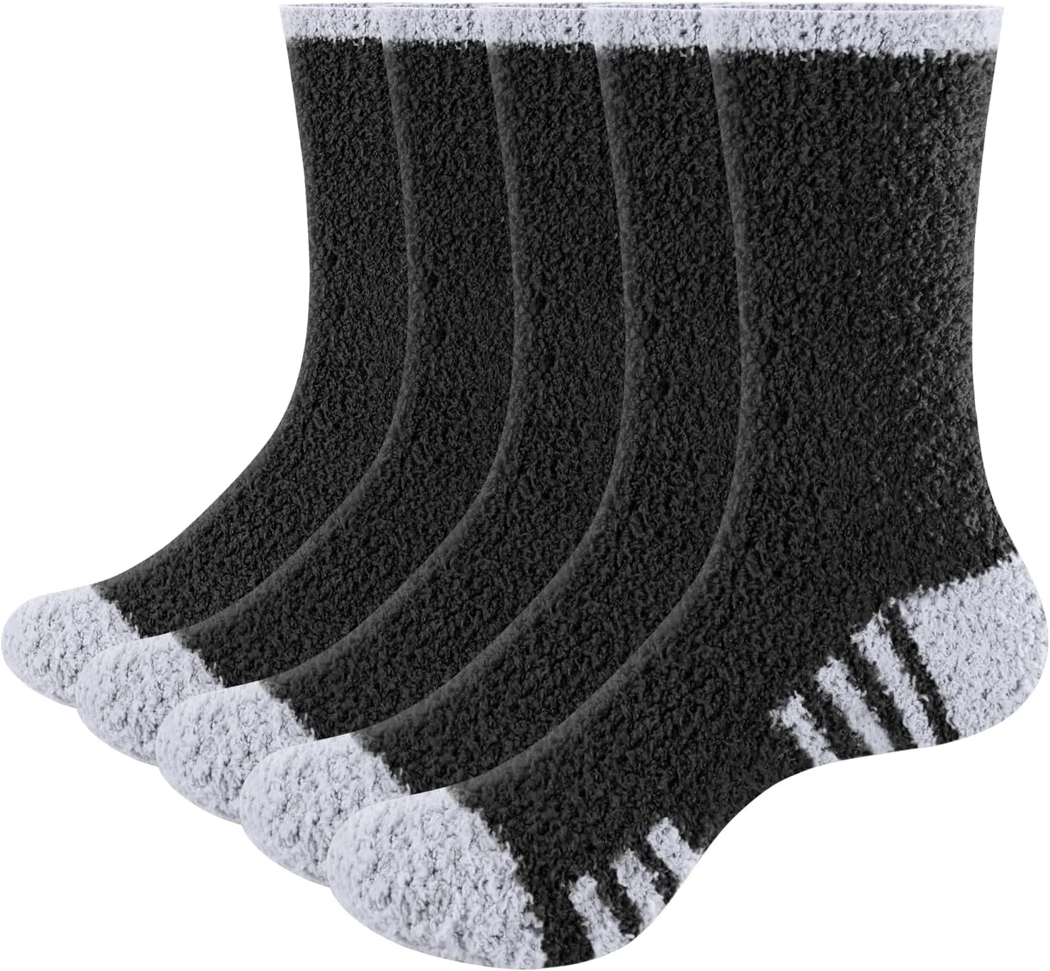 Men's Fuzzy Socks Cozy Fluffy Sleep Bed Socks Winter Warm Slipper Socks for Male's Size 6-14, 5 Pairs/Pack