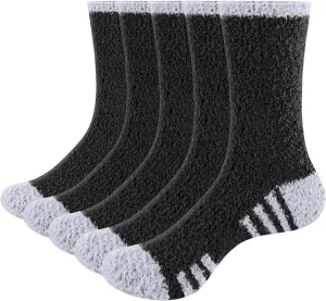 Men's Fuzzy Socks Cozy Fluffy Sleep Bed Socks Winter Warm Slipper Socks for Male's Size 6-14, 5 Pairs/Pack