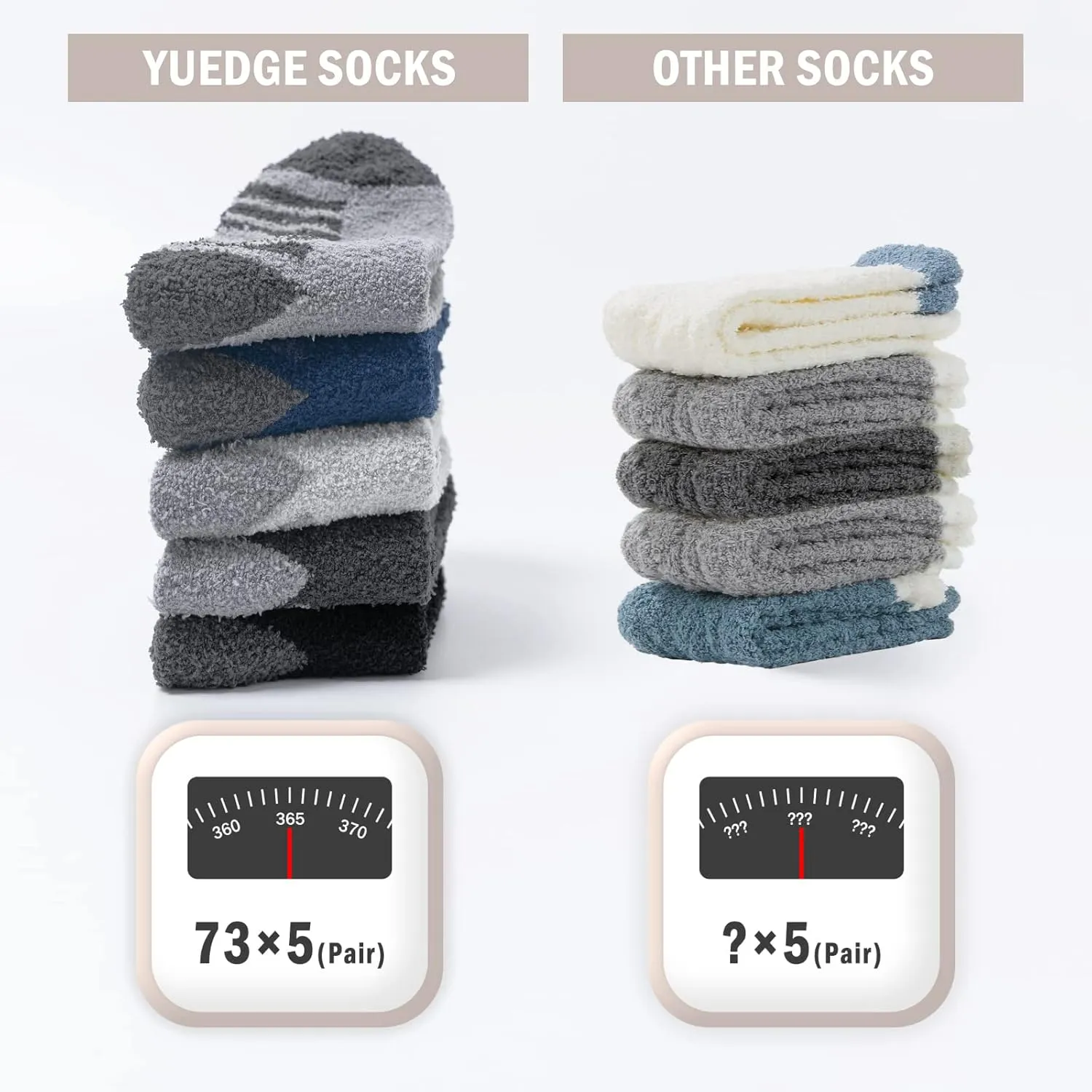 Men's Fuzzy Socks Cozy Fluffy Sleep Bed Socks Winter Warm Slipper Socks for Male's Size 6-14, 5 Pairs/Pack