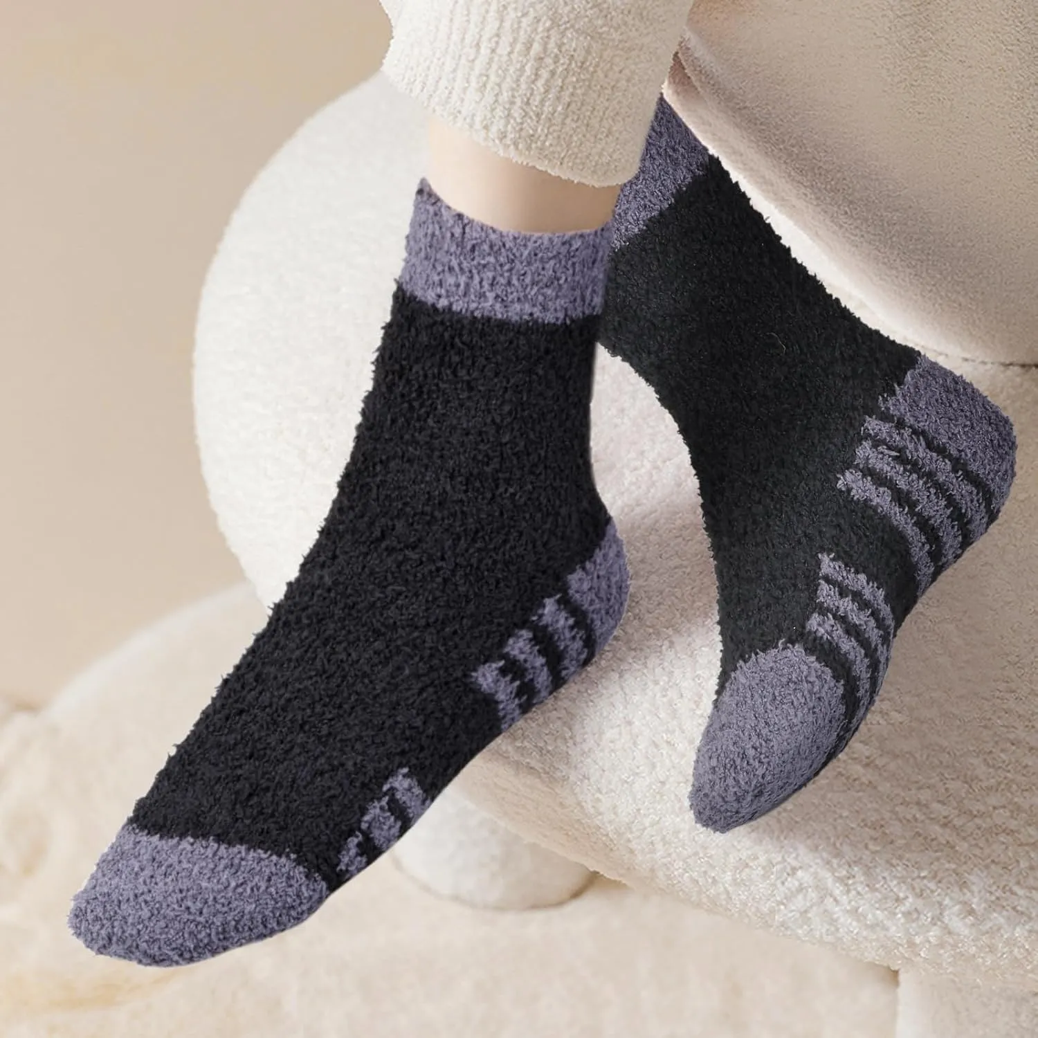 Men's Fuzzy Socks Cozy Fluffy Sleep Bed Socks Winter Warm Slipper Socks for Male's Size 6-14, 5 Pairs/Pack