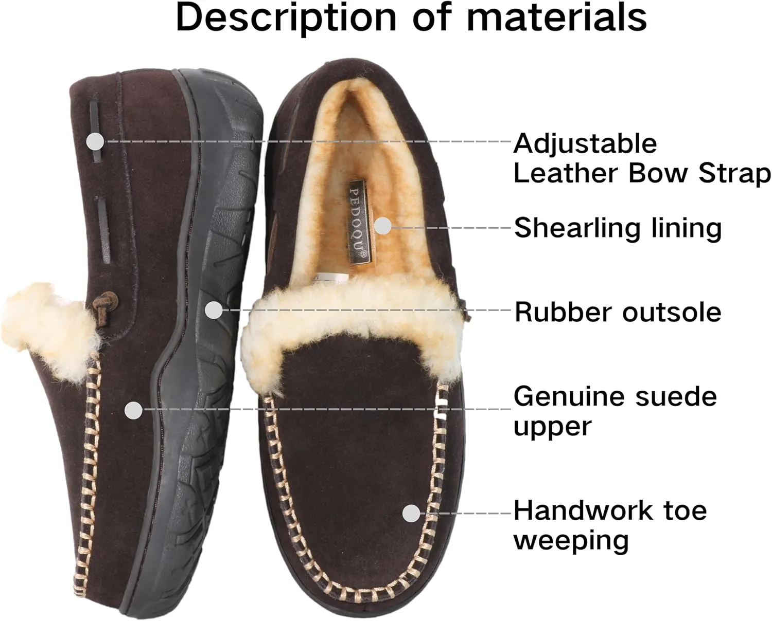 Men's Moccasin Slippers Genuine Suede Uppers Shearling Lining Memory Foam House Shoes, Indoor and Outdoor Warm Loafer