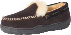 Men's Moccasin Slippers Genuine Suede Uppers Shearling Lining Memory Foam House Shoes, Indoor and Outdoor Warm Loafer