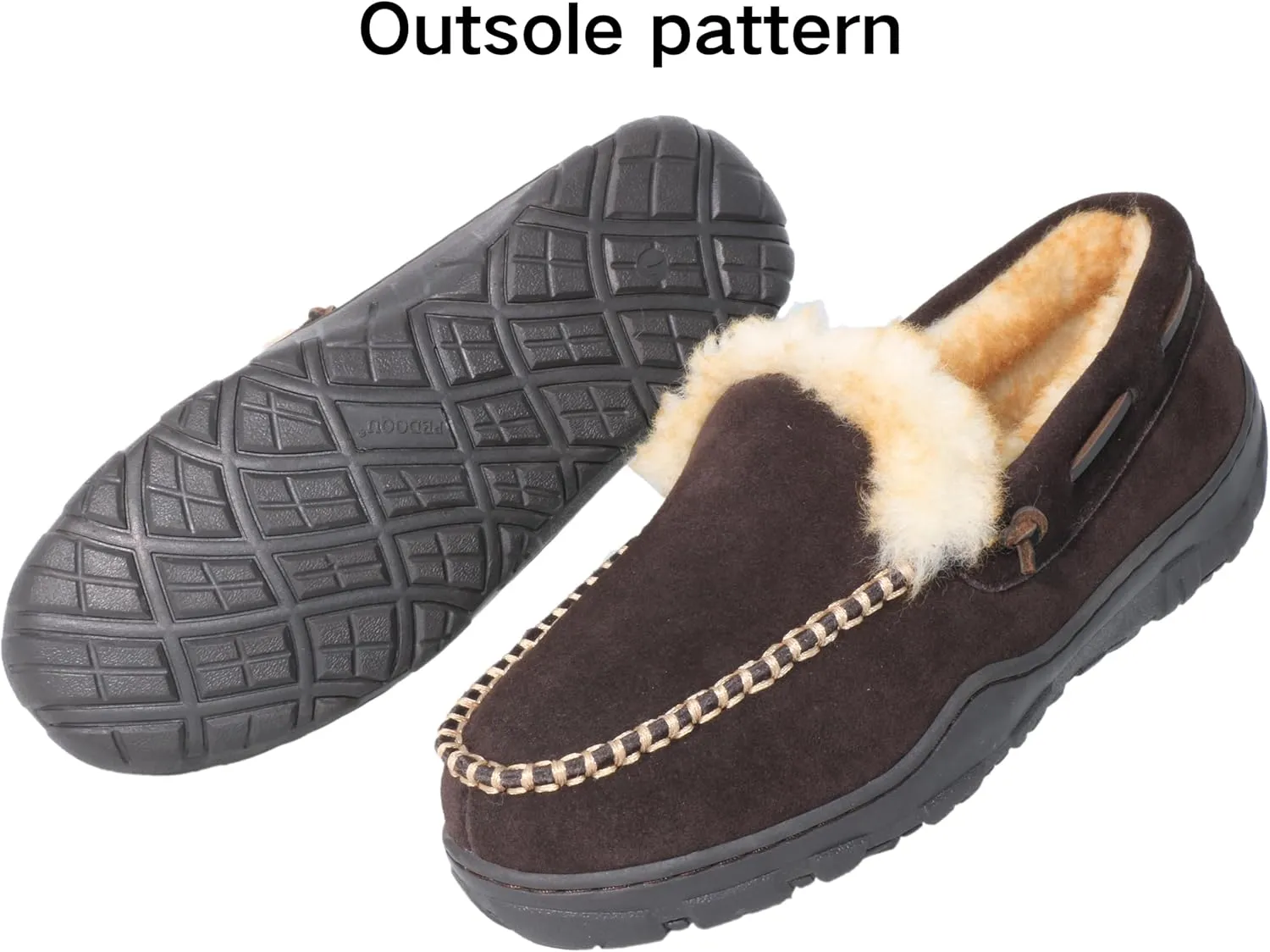Men's Moccasin Slippers Genuine Suede Uppers Shearling Lining Memory Foam House Shoes, Indoor and Outdoor Warm Loafer