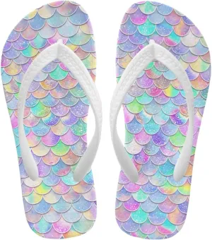 Mermaid Scales Print Girls Flip Flops Non Slip Princess Dress Thong Sandals for Summer Sport Water Shoes