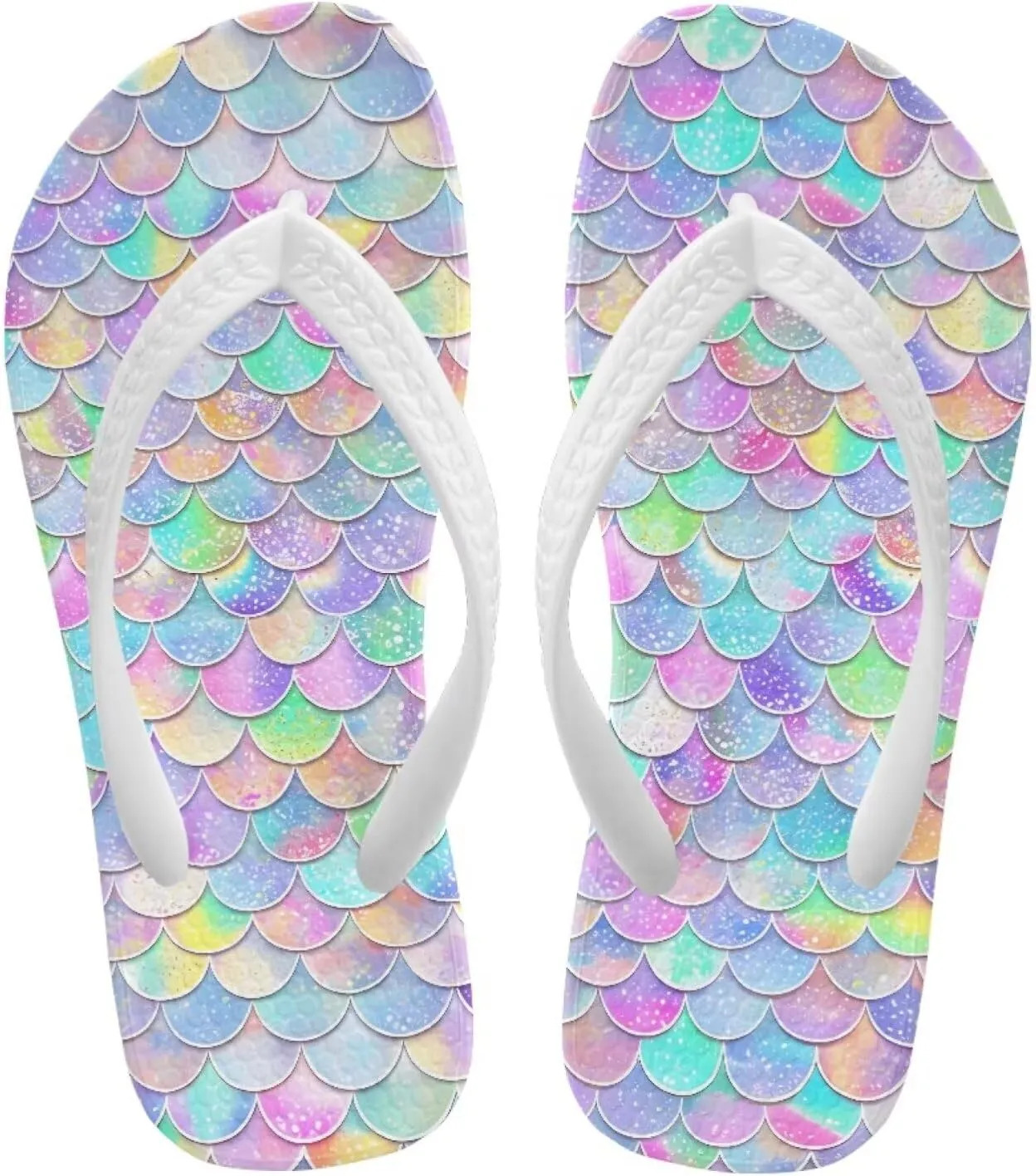 Mermaid Scales Print Girls Flip Flops Non Slip Princess Dress Thong Sandals for Summer Sport Water Shoes