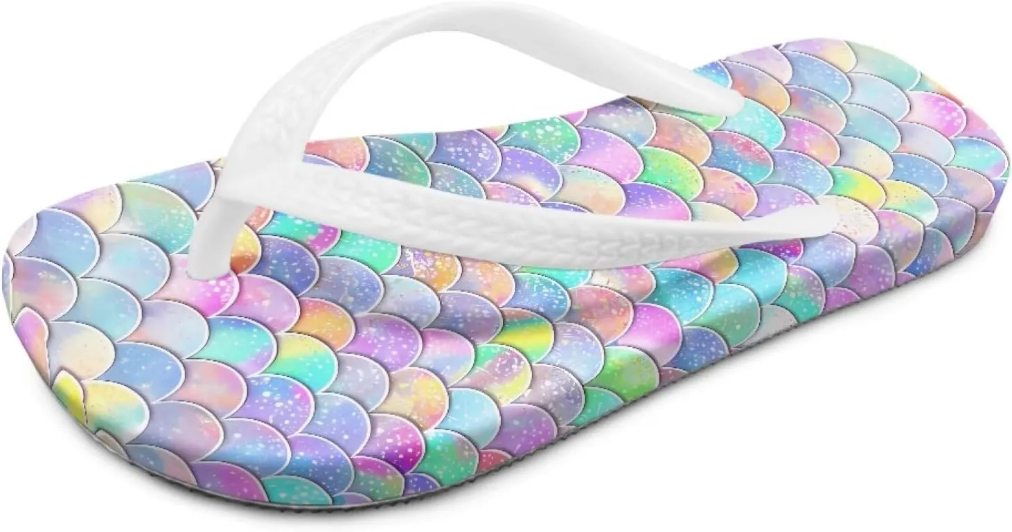 Mermaid Scales Print Girls Flip Flops Non Slip Princess Dress Thong Sandals for Summer Sport Water Shoes