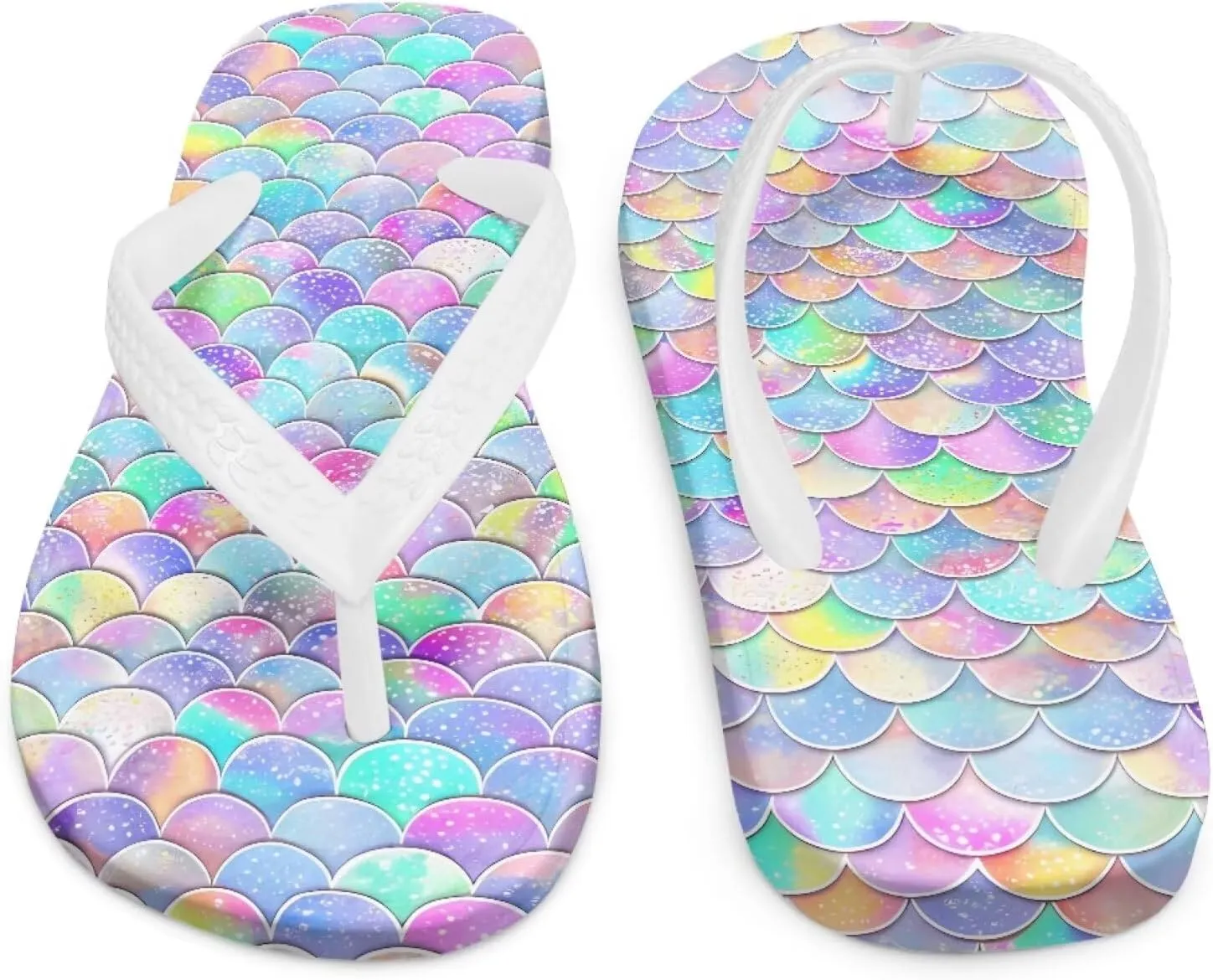 Mermaid Scales Print Girls Flip Flops Non Slip Princess Dress Thong Sandals for Summer Sport Water Shoes
