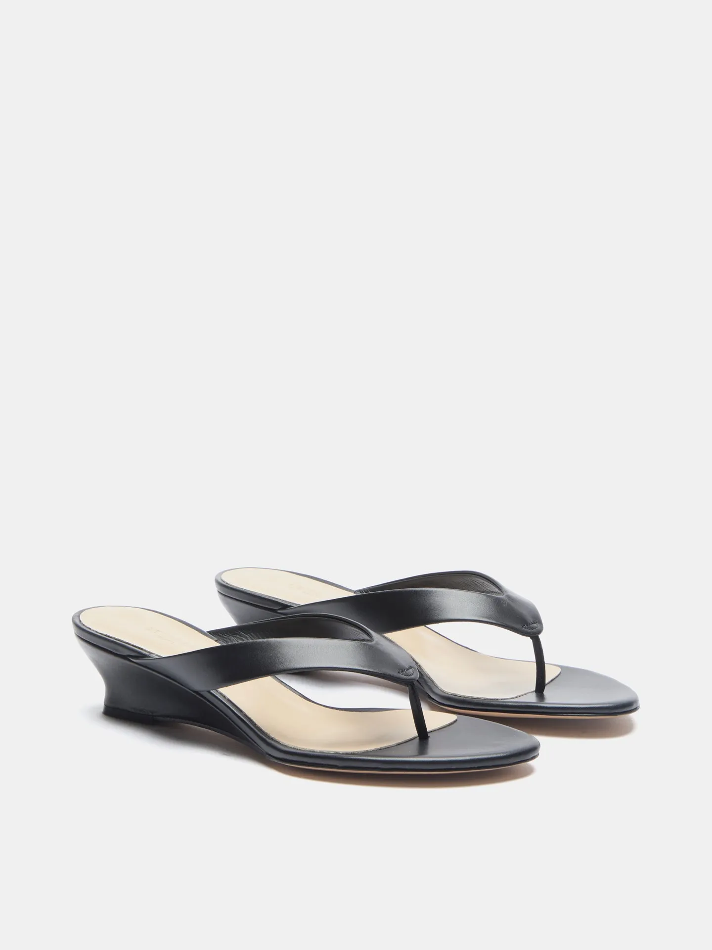 Micro Wedge Thong Sandal / Black Leather