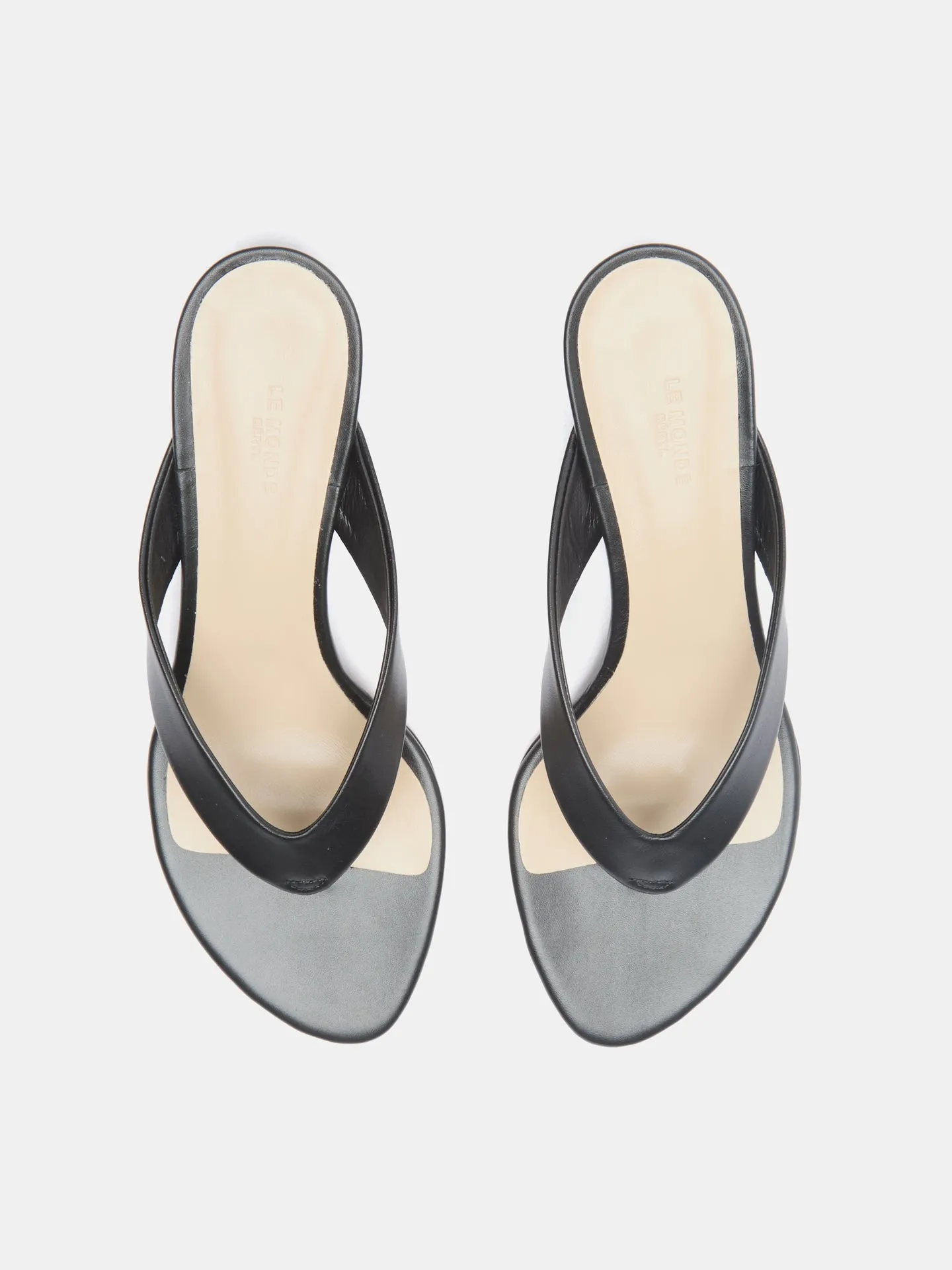 Micro Wedge Thong Sandal / Black Leather