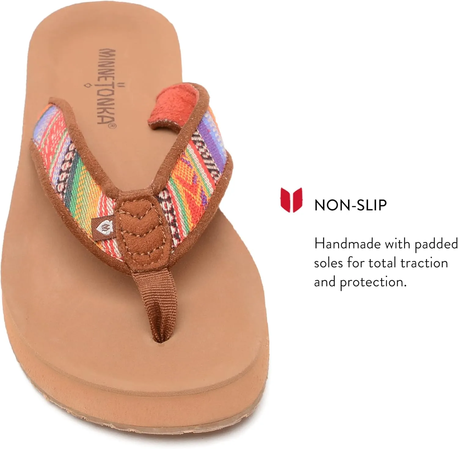 Minnetonka Hedy Sandal - Women’s Beach Flip Flops Handcrafted with Soft Denim or Woven Fabric Accents, and Contoured Footbed