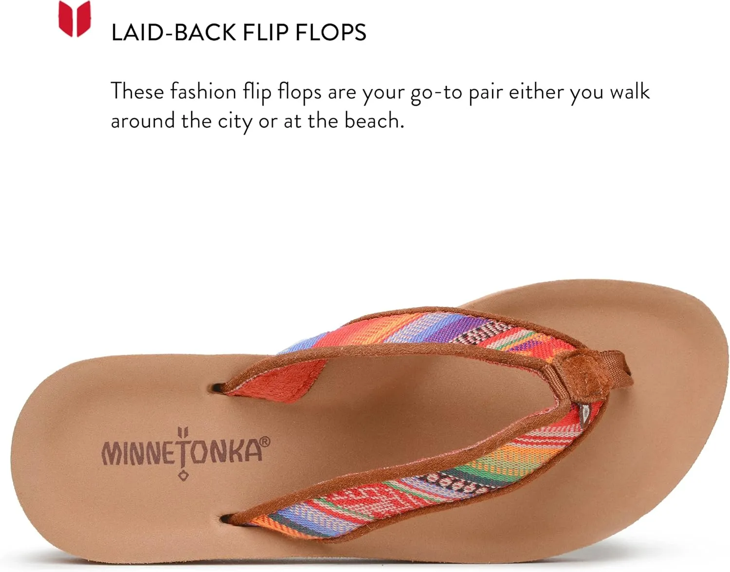 Minnetonka Hedy Sandal - Women’s Beach Flip Flops Handcrafted with Soft Denim or Woven Fabric Accents, and Contoured Footbed