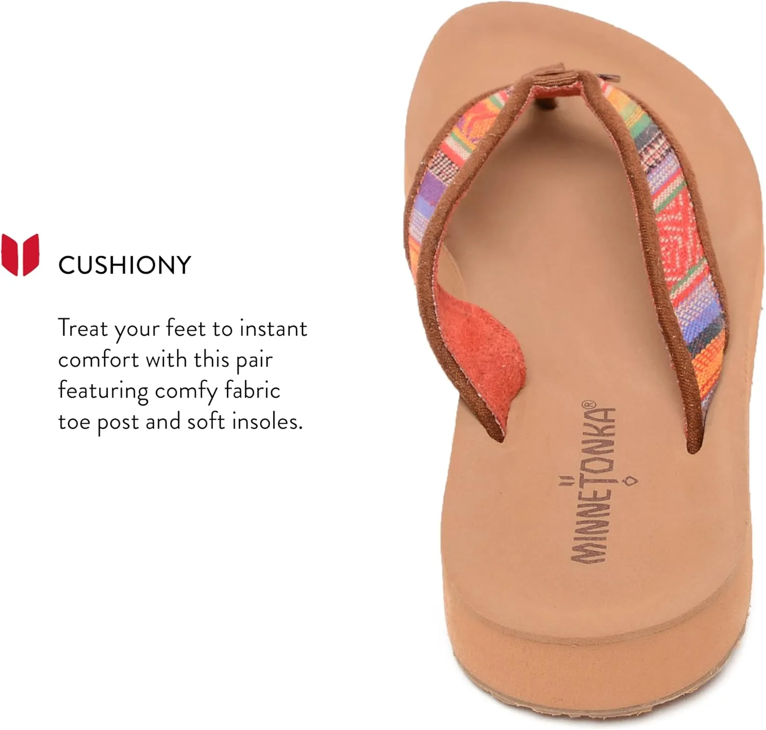 Minnetonka Hedy Sandal - Women’s Beach Flip Flops Handcrafted with Soft Denim or Woven Fabric Accents, and Contoured Footbed