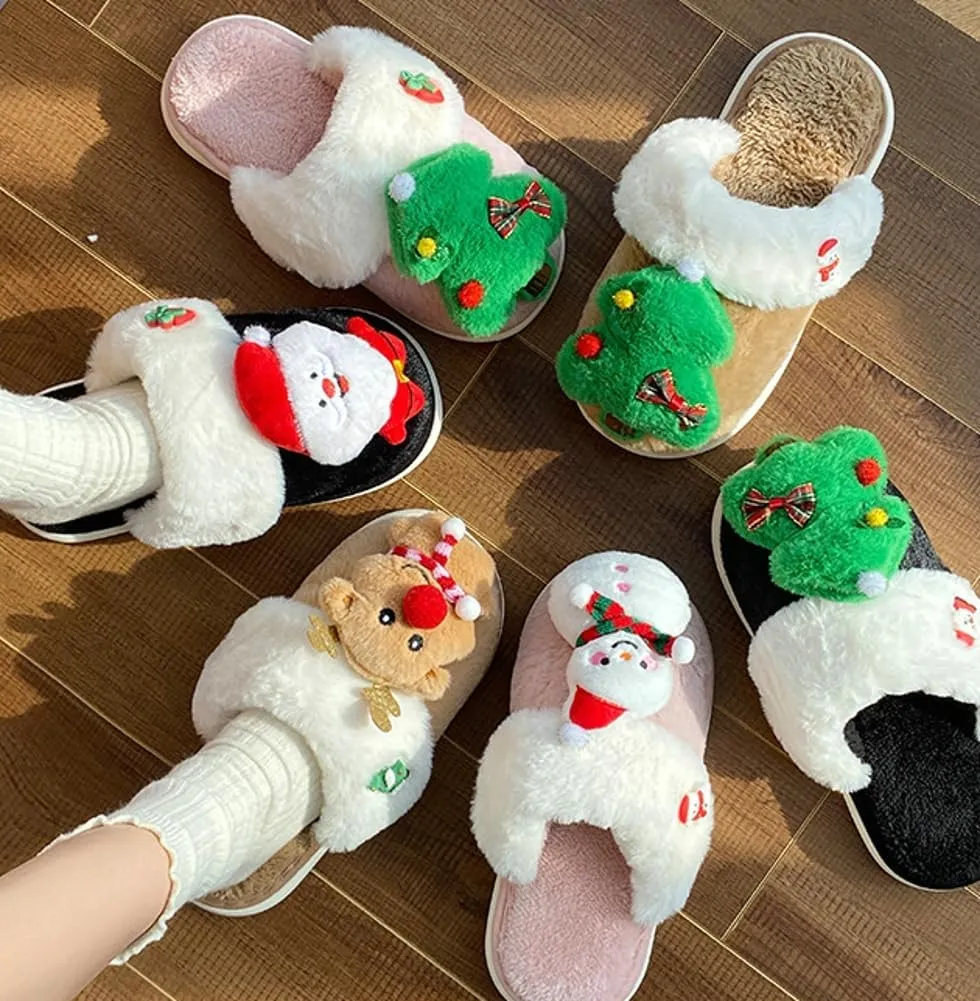 Molodo Women's Reindeer Slippers - Warm, Fuzzy, Kawaii Indoor/Outdoor House Shoes