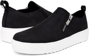 Nautica Women's Zipper Slip-On Oxford Sneakers, Low-Top Fashion Sneakers for Casual Walking