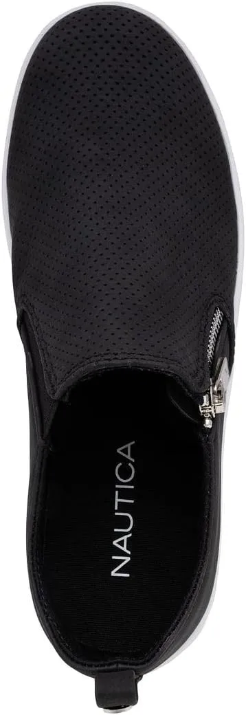 Nautica Women's Zipper Slip-On Oxford Sneakers, Low-Top Fashion Sneakers for Casual Walking