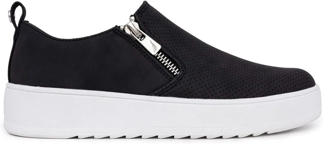 Nautica Women's Zipper Slip-On Oxford Sneakers, Low-Top Fashion Sneakers for Casual Walking