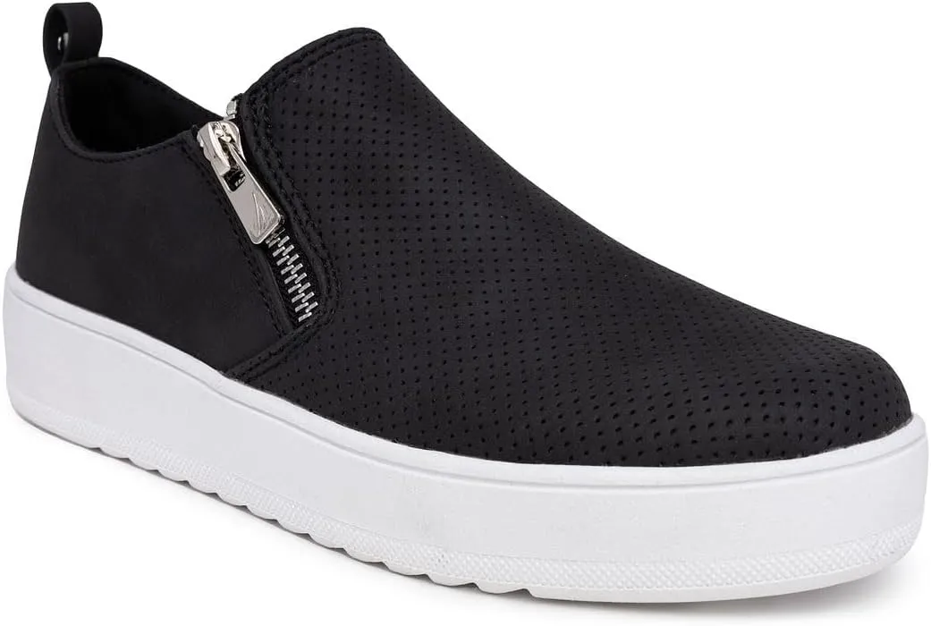 Nautica Women's Zipper Slip-On Oxford Sneakers, Low-Top Fashion Sneakers for Casual Walking