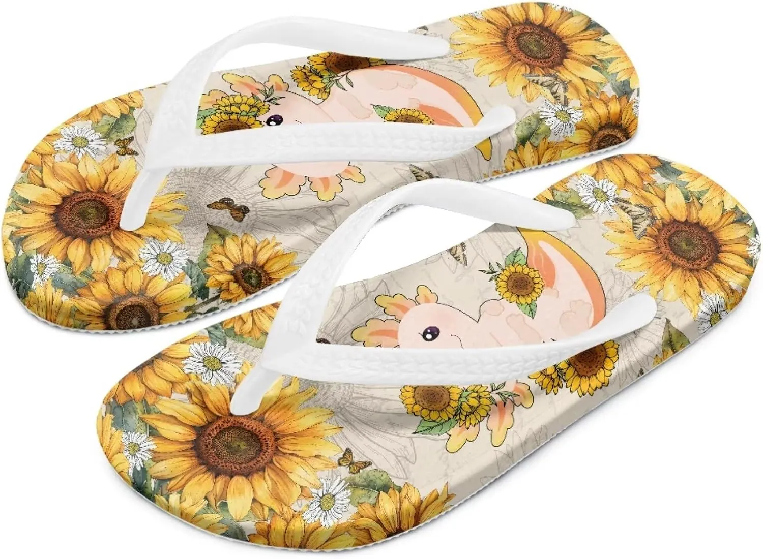 Neon Axolotl Print Little Girls Sandals Summer Flip Flops Causal Slip on Thong Sandals Kids Shower Shoes for Indoor Outdoor