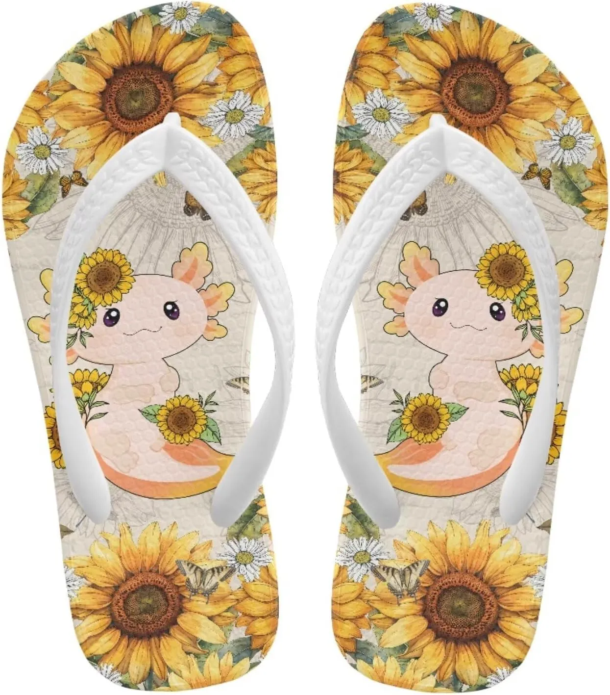 Neon Axolotl Print Little Girls Sandals Summer Flip Flops Causal Slip on Thong Sandals Kids Shower Shoes for Indoor Outdoor