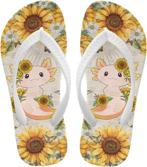 Neon Axolotl Print Little Girls Sandals Summer Flip Flops Causal Slip on Thong Sandals Kids Shower Shoes for Indoor Outdoor