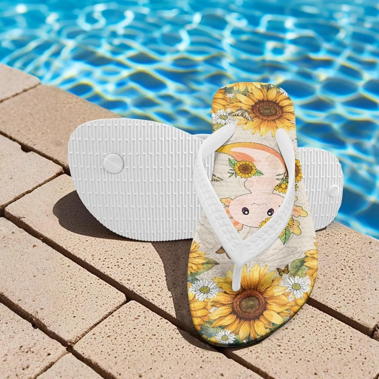 Neon Axolotl Print Little Girls Sandals Summer Flip Flops Causal Slip on Thong Sandals Kids Shower Shoes for Indoor Outdoor