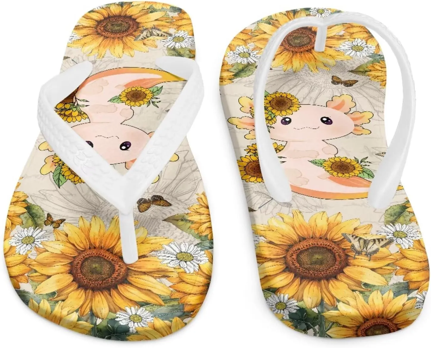Neon Axolotl Print Little Girls Sandals Summer Flip Flops Causal Slip on Thong Sandals Kids Shower Shoes for Indoor Outdoor