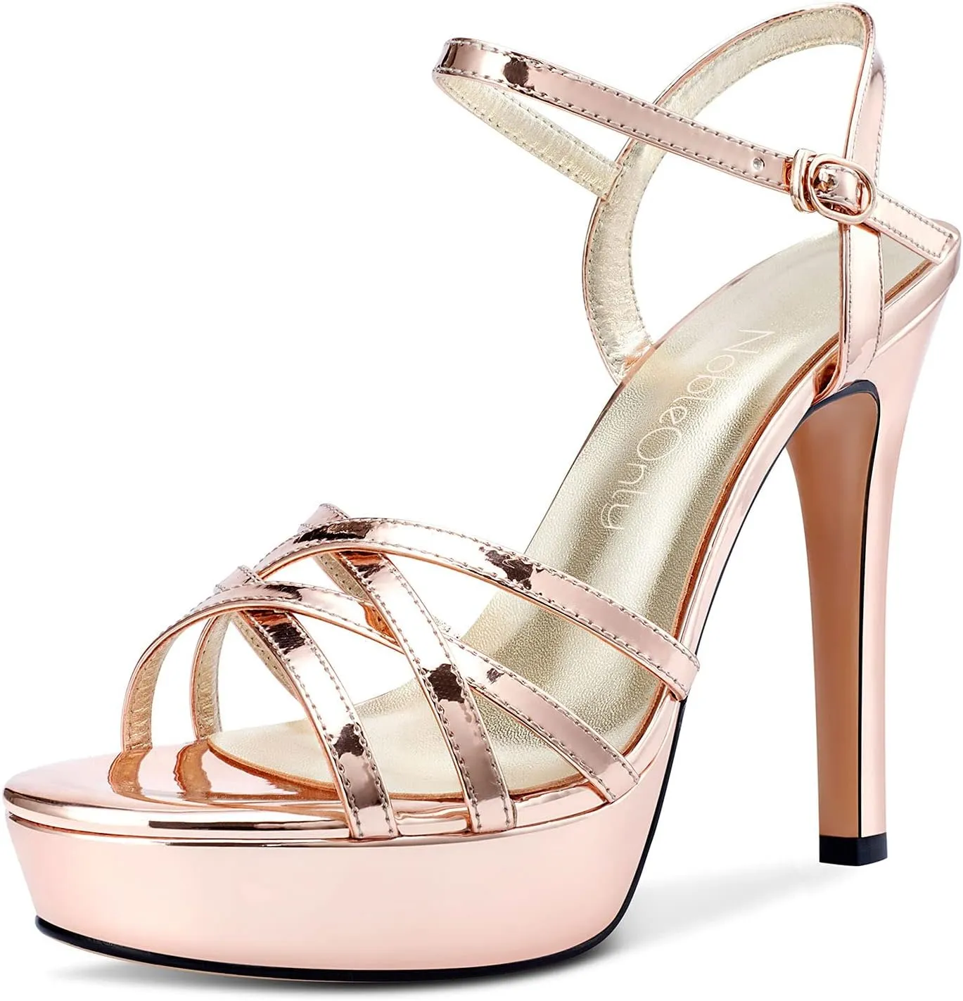 NobleOnly Women's High Heels Platform Roman Slingback Ankle Strap Sandals Open-Toe Stilettos Sandal 5" Heel Bassic Shoes