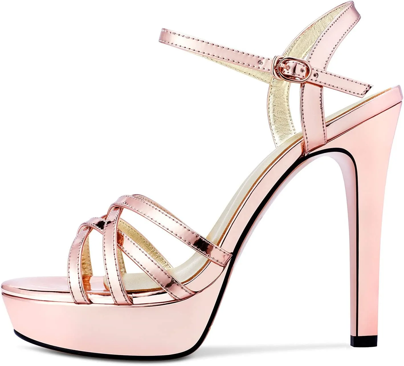 NobleOnly Women's High Heels Platform Roman Slingback Ankle Strap Sandals Open-Toe Stilettos Sandal 5" Heel Bassic Shoes