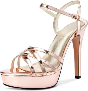 NobleOnly Women's High Heels Platform Roman Slingback Ankle Strap Sandals Open-Toe Stilettos Sandal 5" Heel Bassic Shoes